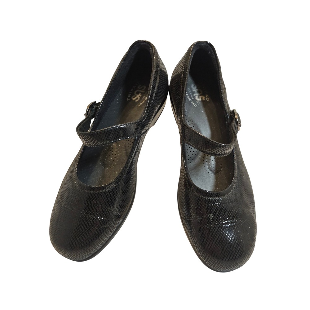 SAS Tripad Mary Jane Black Snake Embossed buckle Comfort Shoes Womens 7.5‎ Wide